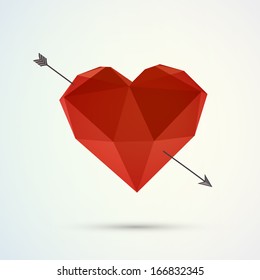 Hover 3d origami heart design with arrow and shadow  Eps 10 vector illustration 