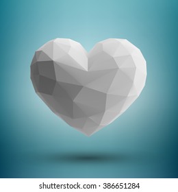 Hover 3d origami heart design with light and shadow on Dark blue & white abstract
background with radial gradient effect . Eps 10 vector illustration.