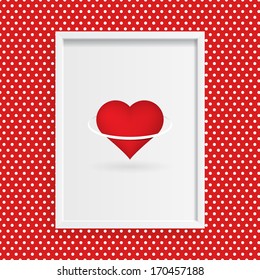 Hover 3d red heart design with white ring in minimal white picture frame Eps 10 vector illustration 
