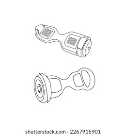Hover Board, Self Balancing Scooter vector line drawing illustration