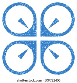 Hover Drone grainy textured icon for overlay watermark stamps. Flat symbol with scratched texture. Dotted vector cobalt ink rubber seal stamp with grunge design on a white background.
