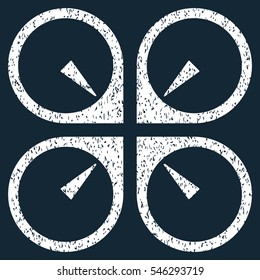 Hover Drone grainy textured icon for overlay watermark stamps. Flat symbol with scratched texture. Dotted vector white ink rubber seal stamp with grunge design on a dark blue background.