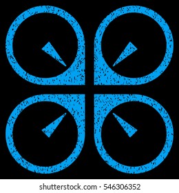 Hover Drone grainy textured icon for overlay watermark stamps. Flat symbol with scratched texture. Dotted vector blue ink rubber seal stamp with grunge design on a black background.
