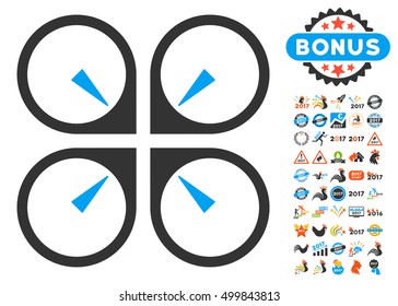 Hover Drone icon with bonus 2017 new year design elements. Vector illustration style is flat iconic symbols, blue and gray colors, white background.