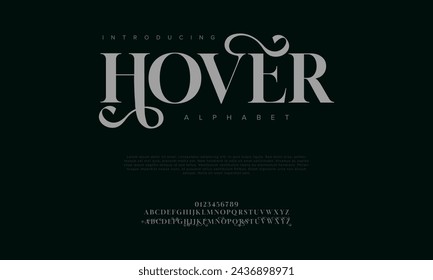 Hover premium luxury elegant alphabet letters and numbers. Elegant wedding typography classic serif font decorative vintage retro. Creative vector illustration
