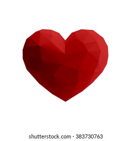 Hover red 3d origami heart design with light and shadow Eps 10 vector illustration
