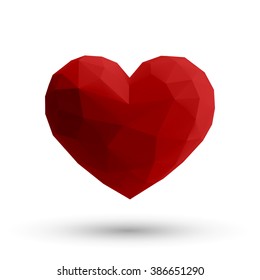 Hover red 3d origami heart design with light and shadow Eps 10 vector illustration