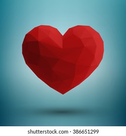 Hover red 3d origami heart design with light and shadow on Dark blue & white abstract
background with radial gradient effect . Eps 10 vector illustration.
