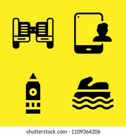 hoverboard, big ben, tablet and sea scooter vector icon set. Sample icons set for web and graphic design