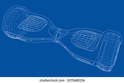 Hoverboard electric self-balancing scooter. Vector rendering of 3d. Wire-frame style. The layers of visible and invisible lines are separated