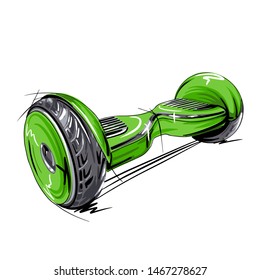 Hoverboard electric self-balancing scooter. Vector hand drawing design. electro entertainment