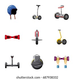 Hoverboard icons set. Cartoon set of 9 hoverboard vector icons for web isolated on white background