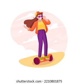 Hoverboard isolated cartoon vector illustration. Beatufil teenage girl learning to ride hoverboard, city transportation, physical activity, gyro scooter, smart vehicle vector cartoon.