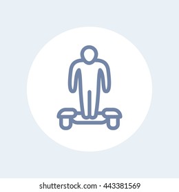 hoverboard line icon, man on hoverboard isolated on white, vector illustration