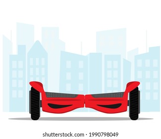 Hoverboard On Plain Background, Transport For Children And Adult, Eco Transport Concept, Flat Vector Illustration