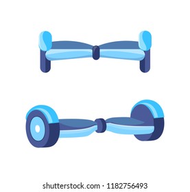 Hoverboard scooter for teenagers isolated icons set vector. Self-balancing electric transport with wheels, gyroscooter,r modern balance skating board