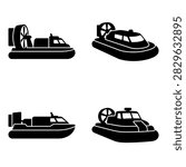 Hovercraft Black Silhouette Icon Set Amphibious Vehicle Icons