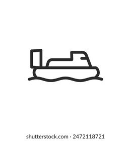 Hovercraft, linear style icon. Amphibious boat with rear propeller on air cushion. Editable stroke width