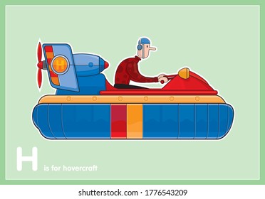 Hovercraft with pilot children vector illustration