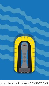 Hovercraft Top View and sea background Vector