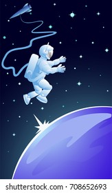 Hovering above the planet in space cosmonaut