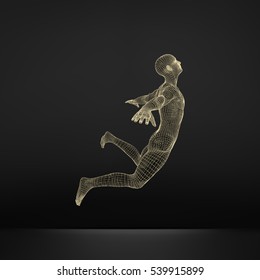 Hovering in Air. Man Floating in the Air. 3D Model of Man. Human Body. Design Element. Vector Illustration. 