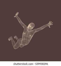 Hovering in Air. Man Floating in the Air. 3D Model of Man. Human Body. Design Element. Vector Illustration. 