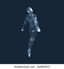 Hovering in Air. Man Floating in the Air. 3D Model of Man. Human Body. Design Element. Vector Illustration.