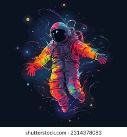 A hovering astronaut in the vastness of space