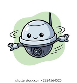 Hovering dome security camera robot mascot character illustration
