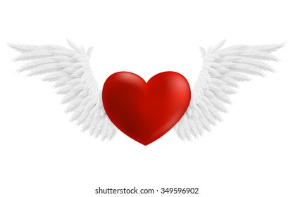 Hovering heart with wings, vector illustration isolated on white background