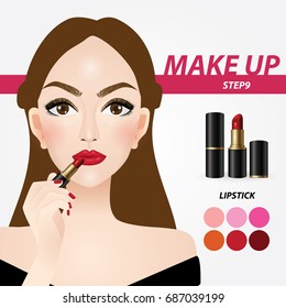 how to applying lipstick vector illustration
