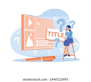 How to attract an audience to your blog. Women create catchy titles for their articles. Blog concept. Flat vector illustration.