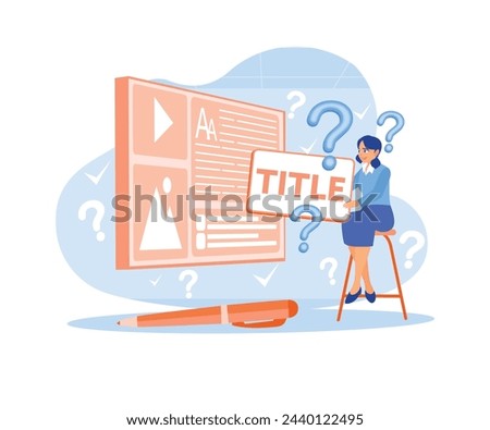 How to attract an audience to your blog. Women create catchy titles for their articles. Blog concept. Flat vector illustration.