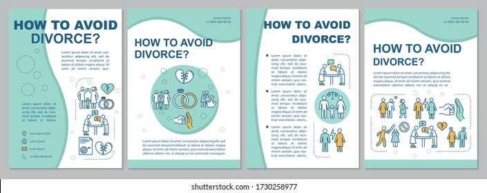 How to avoid divorce brochure template. Married couple psychotherapy. Flyer, booklet, leaflet print, cover design with linear icons. Vector layouts for magazines, annual reports, advertising posters