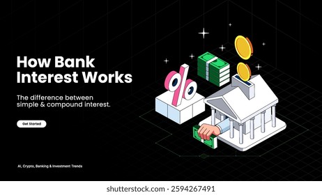 How Bank Interest Works – Savings Growth vs. Loan Costs Illustrated with Compound Interest Charts, Banking Trends, and Financial Insights | Banking and Finance Vector Design