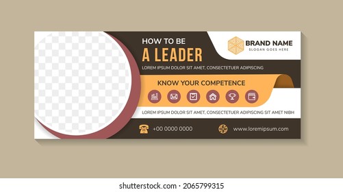 how to be a leader banner design. circle space for photo. horizontal layout with flat orange, brown and red pastel colors element. infographic icon designs.