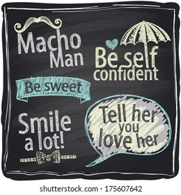 How to be a macho man. Quote typography chalkboard background.