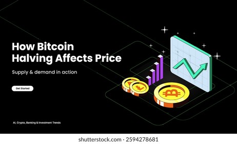 How Bitcoin Halving Affects Price – Crypto Supply and Demand Explained with Blockchain, Market Trends, and Scarcity | Cryptocurrency and Investment Vector Design