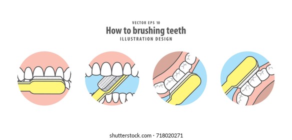 How to brushing teeth illustration vector on blue background. Dental concept.