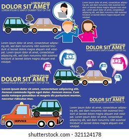 How to call for help when the car was hit by a car and dragged. In the form of cartoon vector style.
