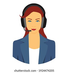 How can I help you? Beautiful call center worker in headphones are working. Vector illustration
