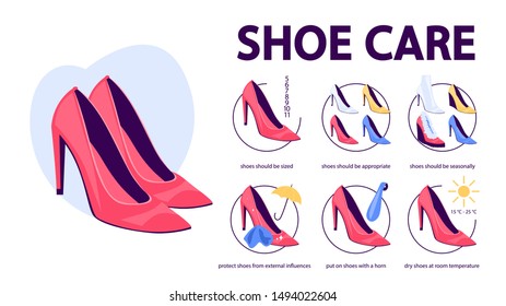 How to care for shoes instruction. Clean footwear regularly. Business accessory. Classic style. Vector illustration in cartoon style