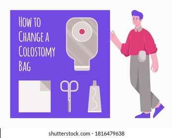 how to change colostomy bag vector flat illustration character design