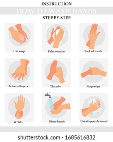 How to clean hands. Vector art.