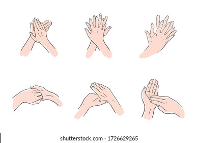 How to clean your hands properly. Rules for Disinfection and hand washing. The hygienic and medical treatment of an infection. Hand-drawn vector illustration in the Doodle style.