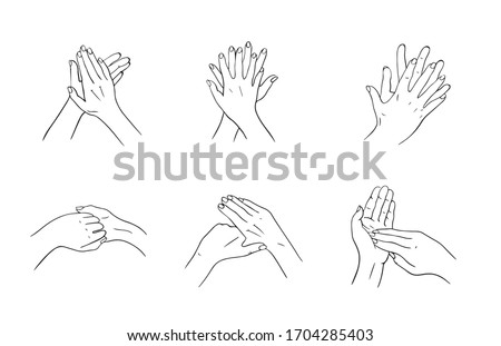 How to clean your hands properly. Rules for Disinfection and hand washing. The hygienic and medical treatment of an infection. Hand-drawn vector illustration in the Doodle style.