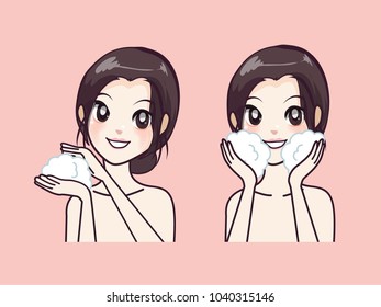 How to clear the face with foam to look beautiful.Healthy and youthful