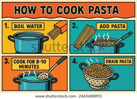 How to Cook Pasta Step-by-Step Infographic – Cooking Instructions Vector