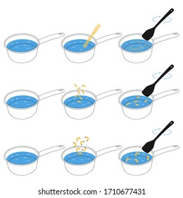 How to cook pasta vector instruction isolated on a white background.
